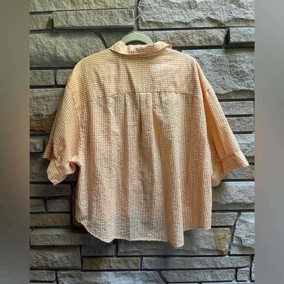 Free People Checked Out Gingham Yellow Button Up Top Medium - Picture 4 of 9